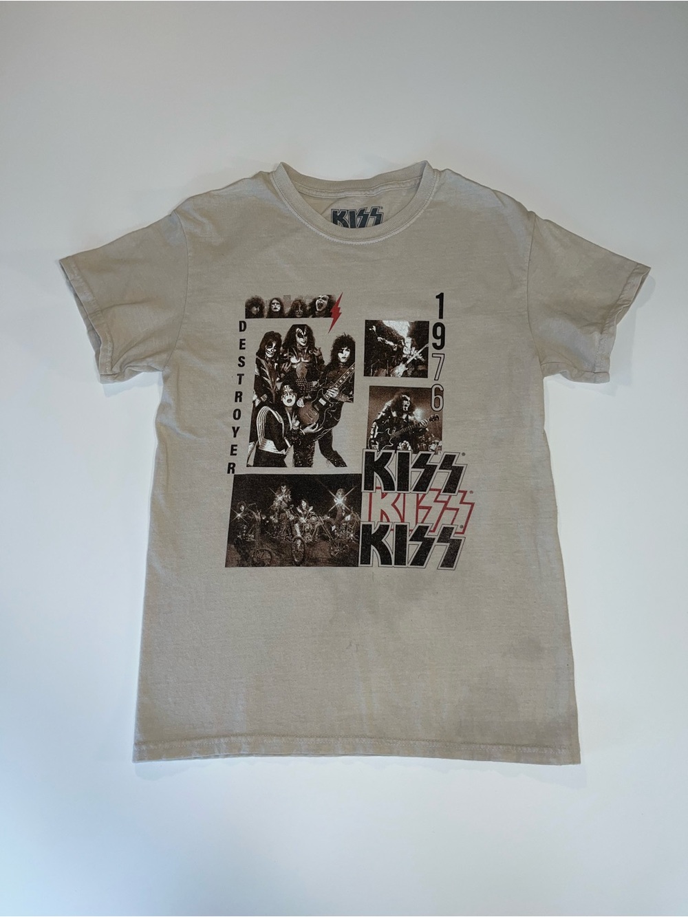 KISS Destroyer Tour Graphic Band Tee Cream Retro Rock Shirt Small